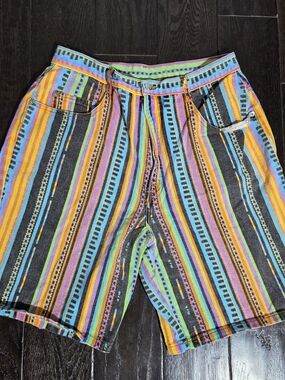 Steel Jeans Women High Rise  Striped Vintage Mom Shorts Size 32/18W